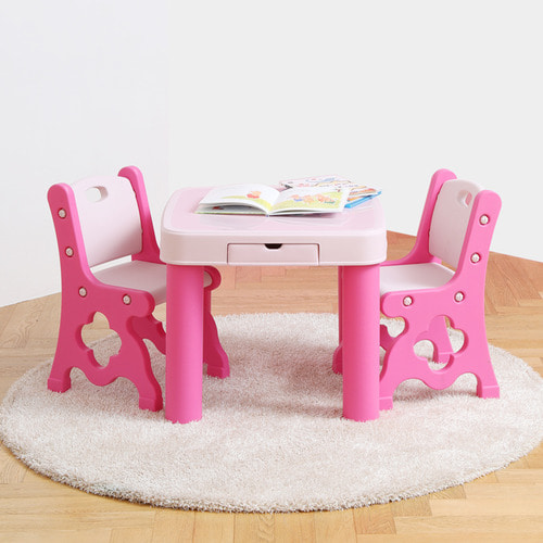 하이지니 보드상판 책상/의자SET(파스텔 핑크/책상1개+의자2개)